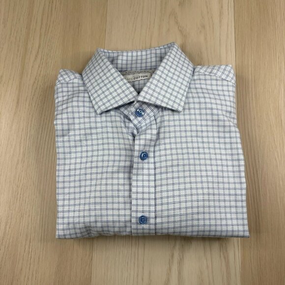 Twillory Mens Blue Micro Checks Casual Classic Preppy Dress Shirt Size 32/33 - Picture 1 of 13
